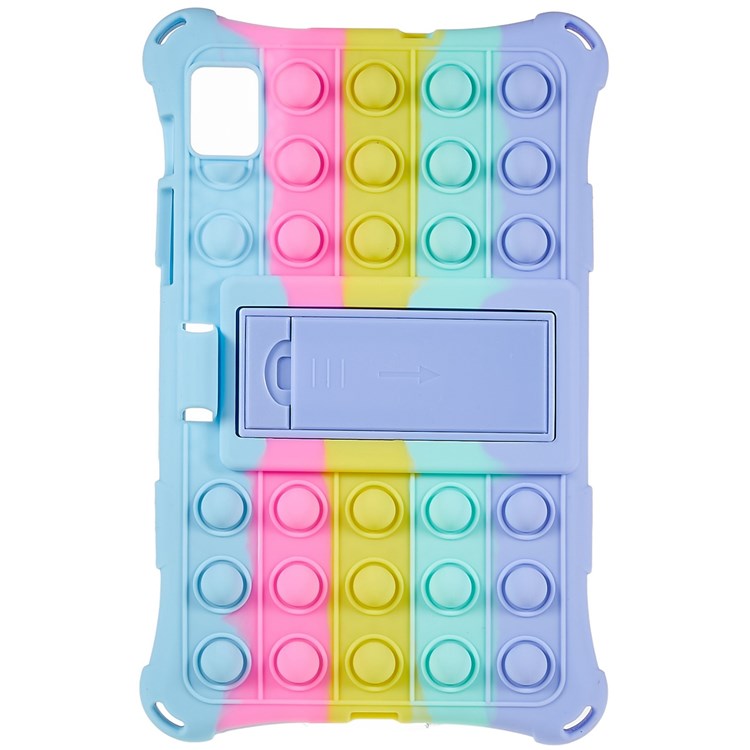 For Realme Pad Mini Fidget Pop Toys Push It Bubble Shockproof Soft Silicone Protective Case Tablet Shell with Built-in Kickstand - Colorful Baby Blue