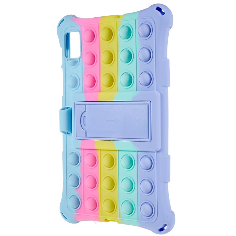 For Realme Pad Mini Fidget Pop Toys Push It Bubble Shockproof Soft Silicone Protective Case Tablet Shell with Built-in Kickstand - Colorful Baby Blue
