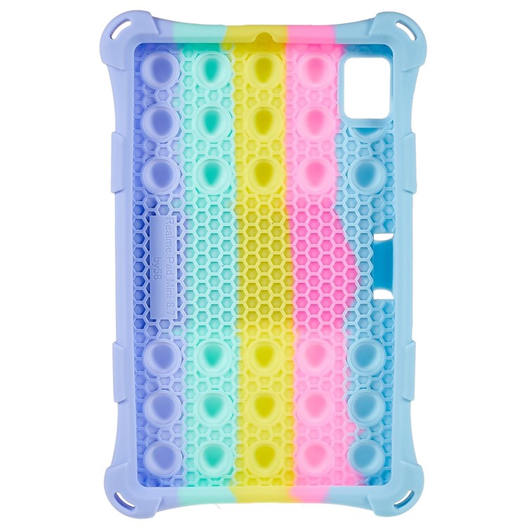 For Realme Pad Mini Fidget Pop Toys Push It Bubble Shockproof Soft Silicone Protective Case Tablet Shell with Built-in Kickstand - Colorful Baby Blue