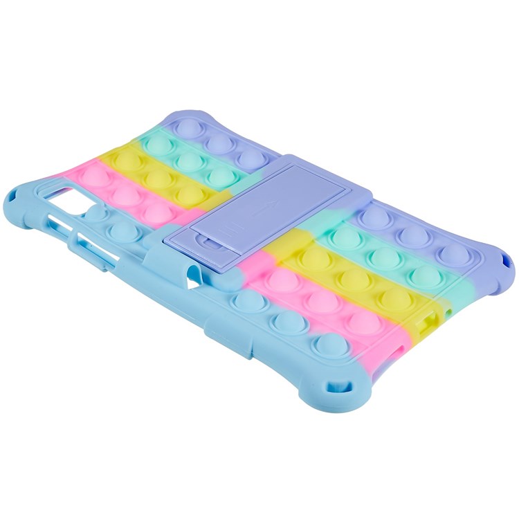 For Realme Pad Mini Fidget Pop Toys Push It Bubble Shockproof Soft Silicone Protective Case Tablet Shell with Built-in Kickstand - Colorful Baby Blue