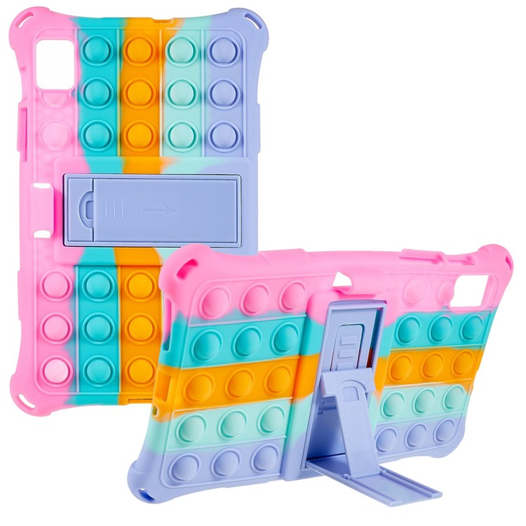 For Realme Pad Mini Fidget Pop Toys Push It Bubble Shockproof Soft Silicone Protective Case Tablet Shell with Built-in Kickstand - Multi-color