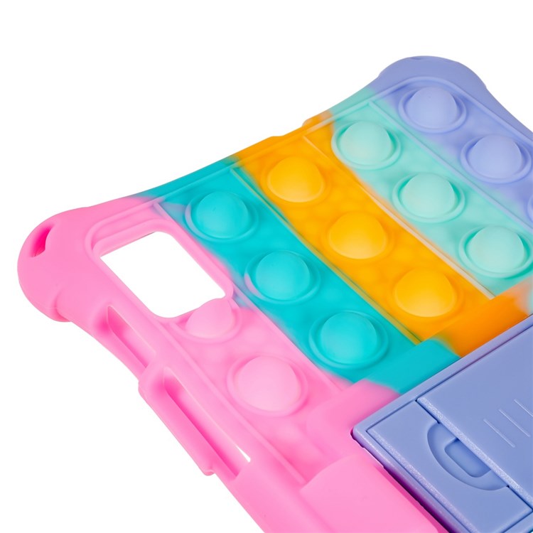 For Realme Pad Mini Fidget Pop Toys Push It Bubble Shockproof Soft Silicone Protective Case Tablet Shell with Built-in Kickstand - Multi-color