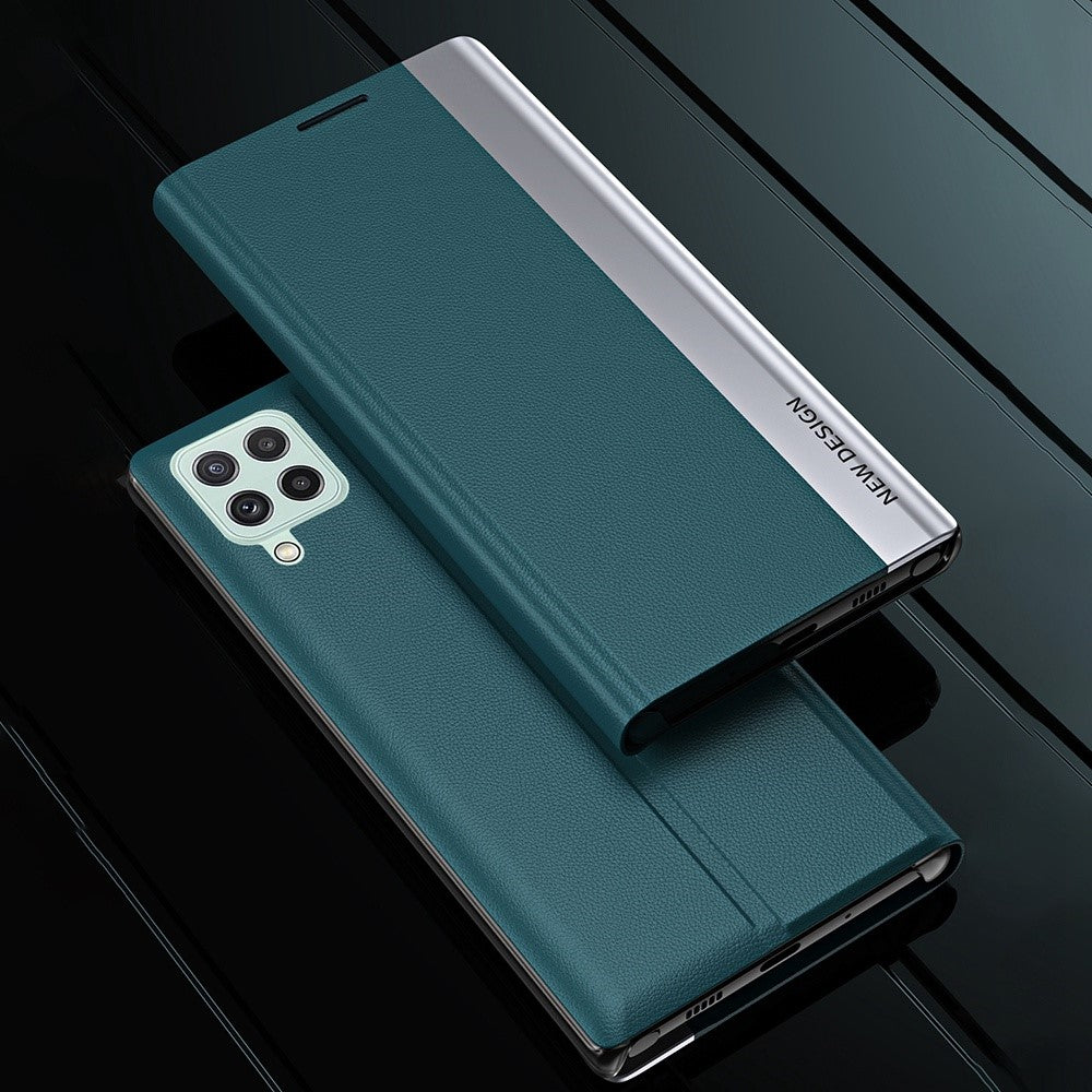 For Samsung Galaxy M53 5G PU Leather Electroplating Stand Function Case Flip Cell Phone Shell - Baby Blue