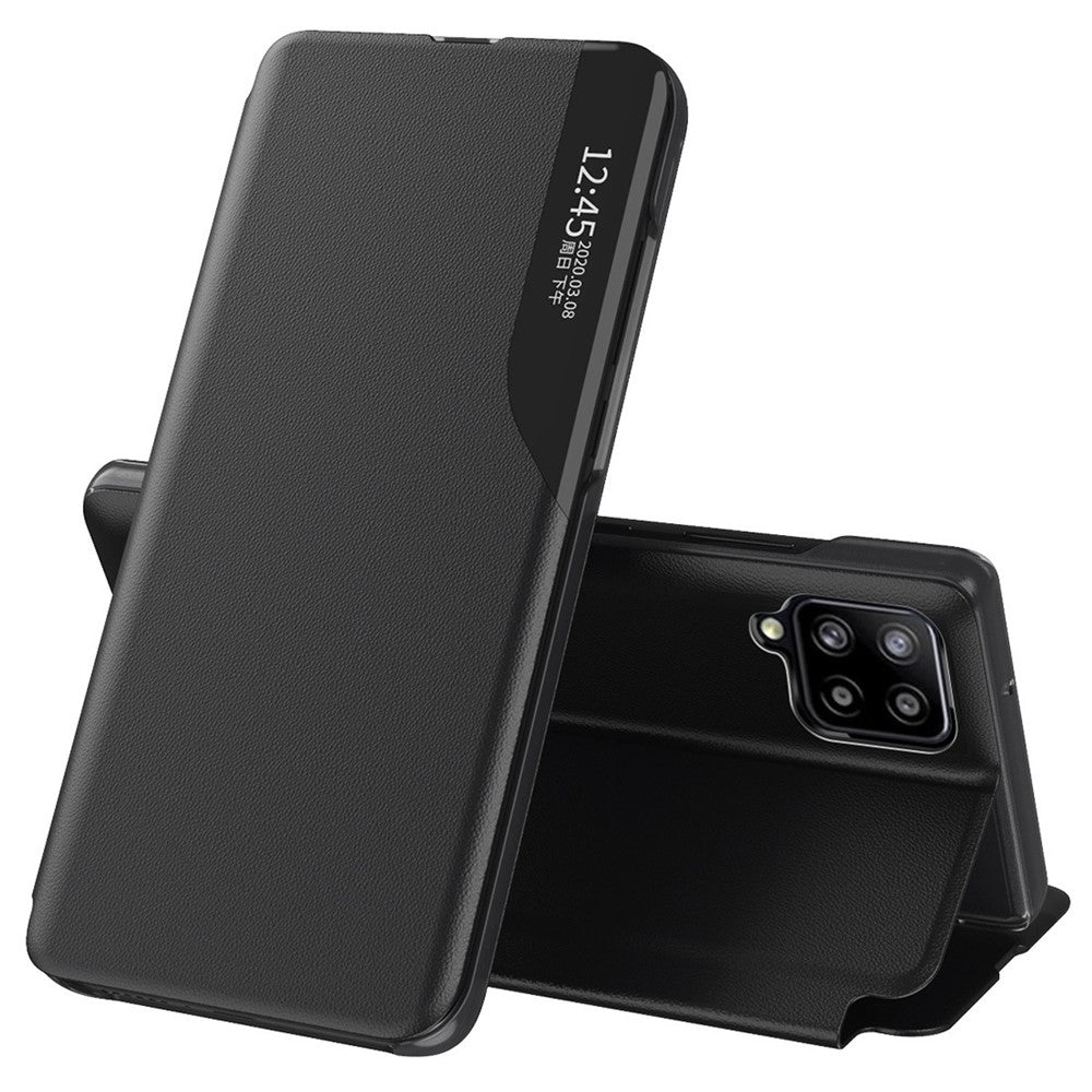 For Samsung Galaxy M53 5G View Window PU Leather Stand Cover All-around Protection Drop-proof Phone Case - Black