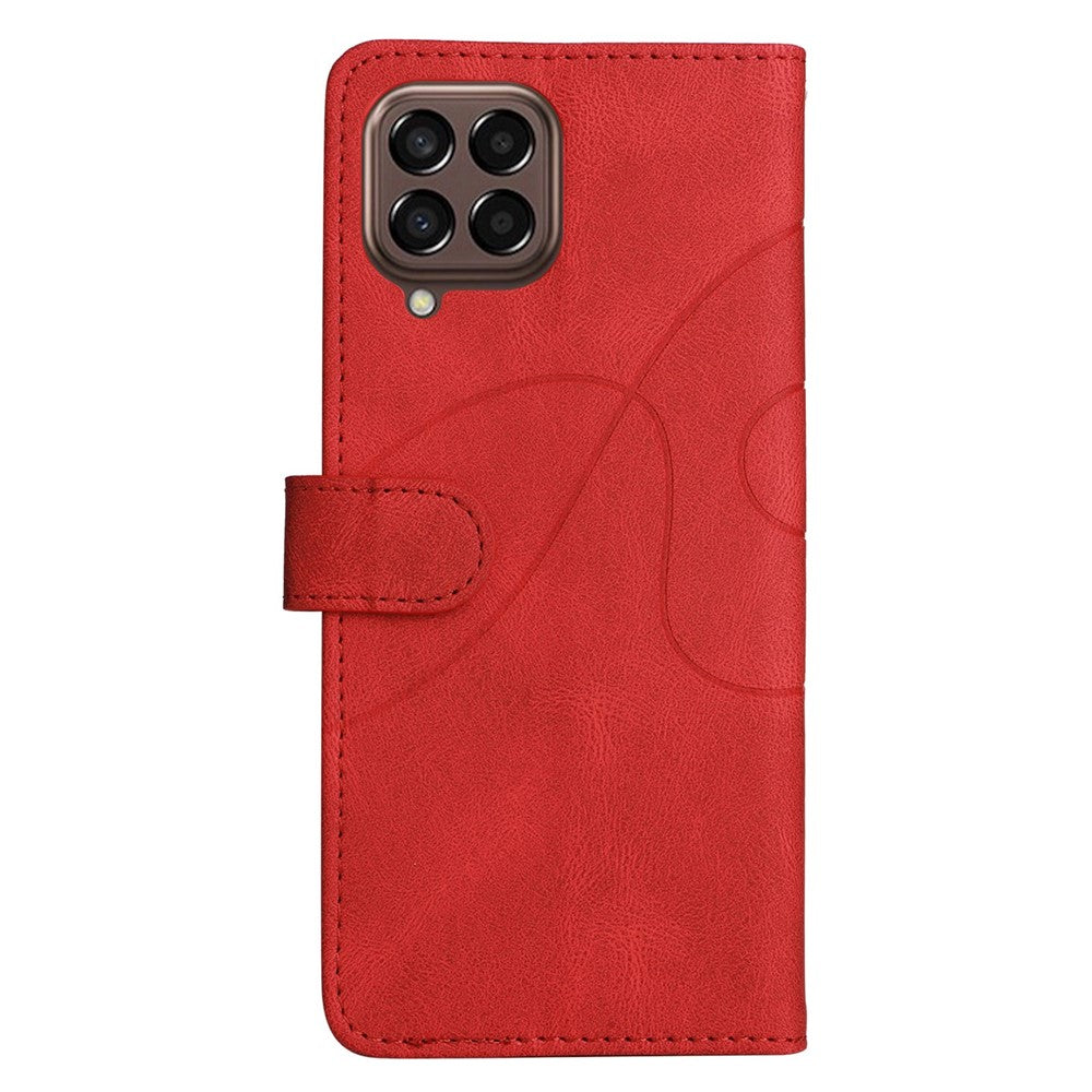 For Samsung Galaxy M33 5G (Global Version) PU Leather Wallet Phone Case Dual-color Splicing Stand Phone Shell with Strap - Red