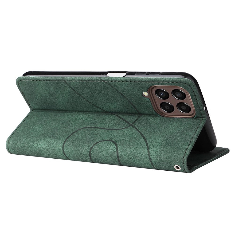 For Samsung Galaxy M33 5G (Global Version) PU Leather Wallet Phone Case Dual-color Splicing Stand Phone Shell with Strap - Green