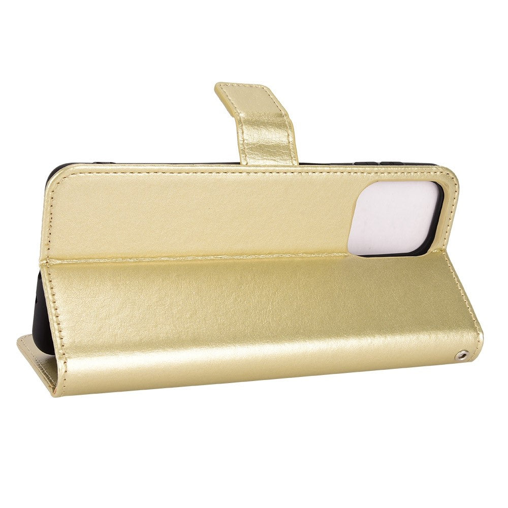 Stand Design Phone Case for Samsung Galaxy M53 5G, Crazy Horse Texture PU Leather Magnetic Phone Cover with Strap - Gold