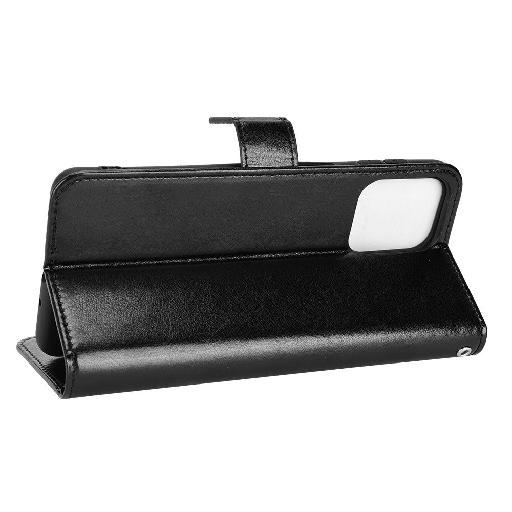 Stand Design Phone Case for Samsung Galaxy M53 5G, Crazy Horse Texture PU Leather Magnetic Phone Cover with Strap - Black