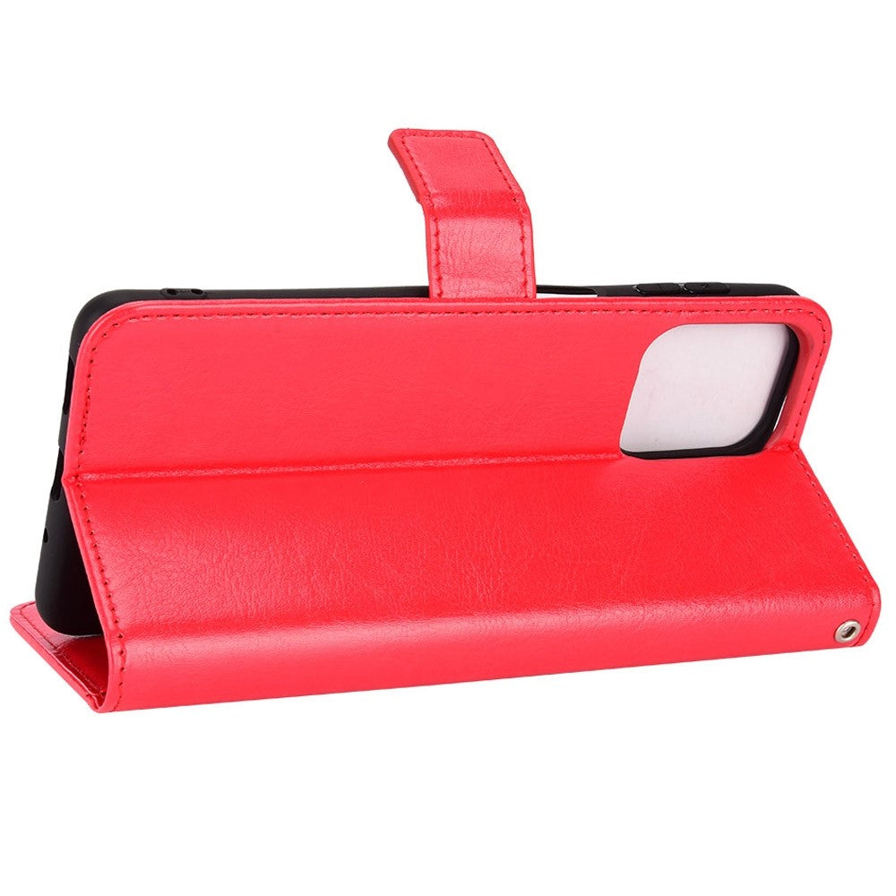 Stand Design Phone Case for Samsung Galaxy M53 5G, Crazy Horse Texture PU Leather Magnetic Phone Cover with Strap - Red