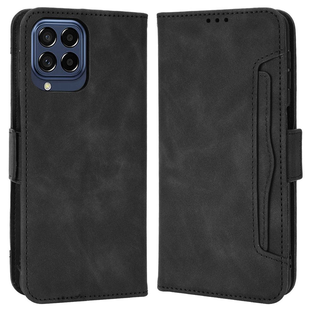 Anti-dust Smartphone Bag Case for Samsung Galaxy M53 5G, Magnetic Flip Wallet Style Stand Shockproof PU Leather Phone Cover - Black