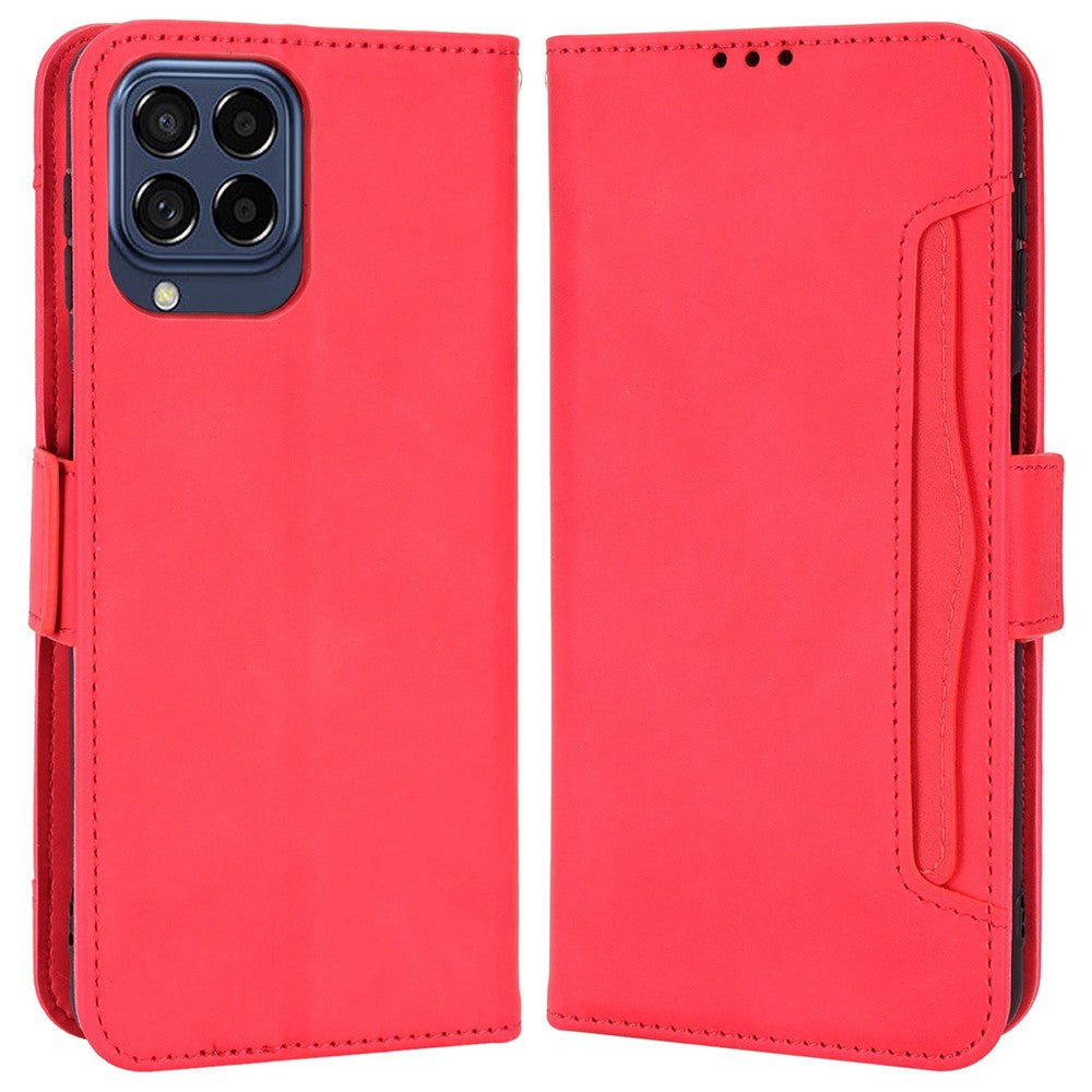 Anti-dust Smartphone Bag Case for Samsung Galaxy M53 5G, Magnetic Flip Wallet Style Stand Shockproof PU Leather Phone Cover - Red