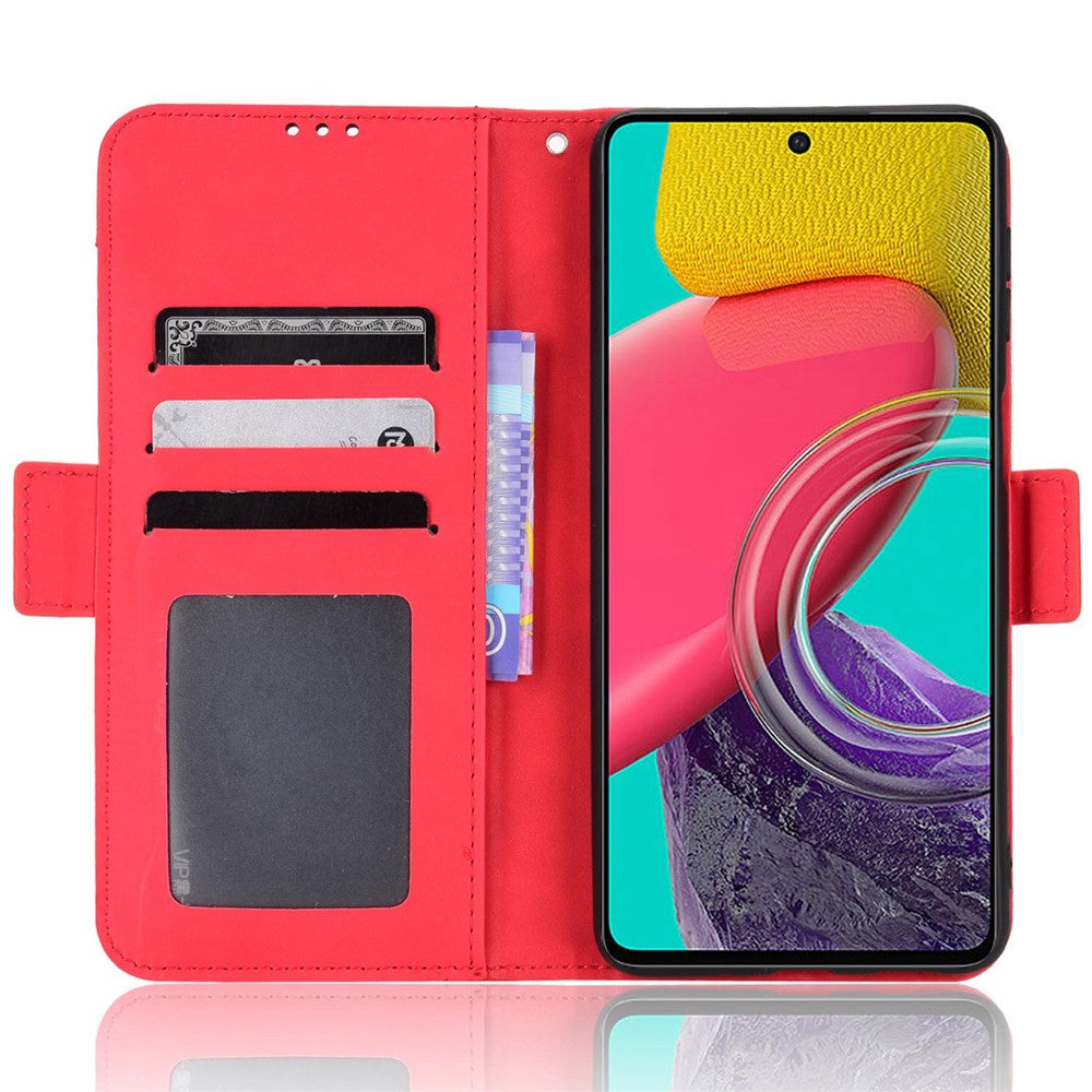 Anti-dust Smartphone Bag Case for Samsung Galaxy M53 5G, Magnetic Flip Wallet Style Stand Shockproof PU Leather Phone Cover - Red