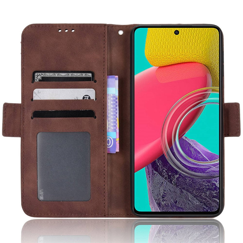 Anti-dust Smartphone Bag Case for Samsung Galaxy M53 5G, Magnetic Flip Wallet Style Stand Shockproof PU Leather Phone Cover - Brown