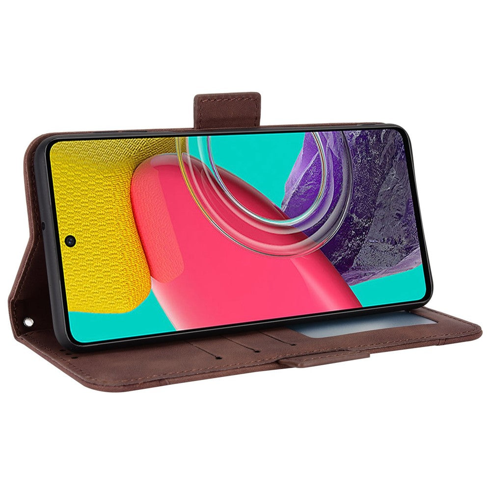 Anti-dust Smartphone Bag Case for Samsung Galaxy M53 5G, Magnetic Flip Wallet Style Stand Shockproof PU Leather Phone Cover - Brown