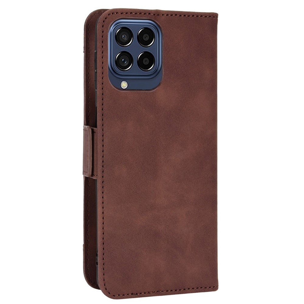 Anti-dust Smartphone Bag Case for Samsung Galaxy M53 5G, Magnetic Flip Wallet Style Stand Shockproof PU Leather Phone Cover - Brown