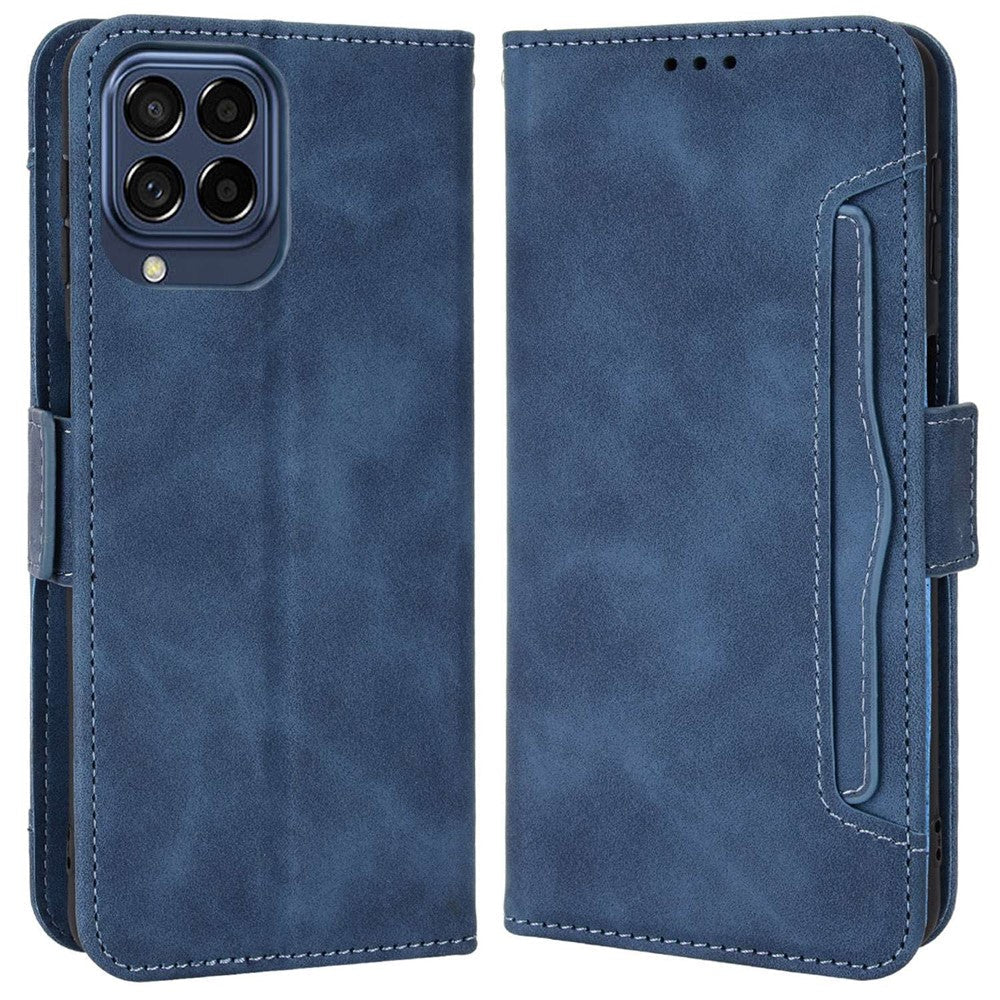 Anti-dust Smartphone Bag Case for Samsung Galaxy M53 5G, Magnetic Flip Wallet Style Stand Shockproof PU Leather Phone Cover - Blue