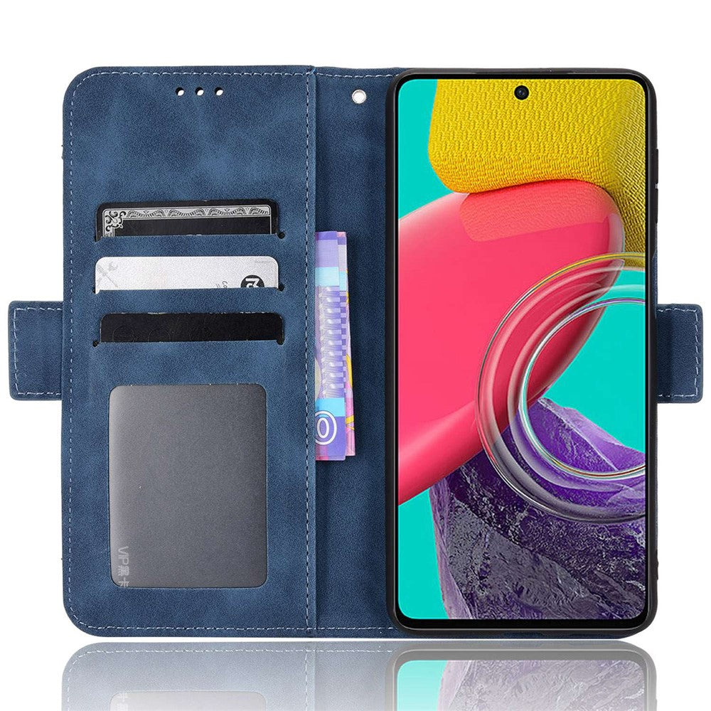 Anti-dust Smartphone Bag Case for Samsung Galaxy M53 5G, Magnetic Flip Wallet Style Stand Shockproof PU Leather Phone Cover - Blue