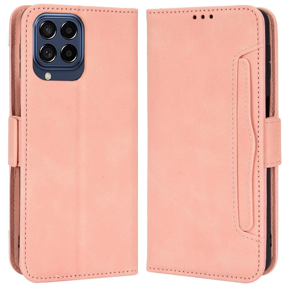 Anti-dust Smartphone Bag Case for Samsung Galaxy M53 5G, Magnetic Flip Wallet Style Stand Shockproof PU Leather Phone Cover - Pink