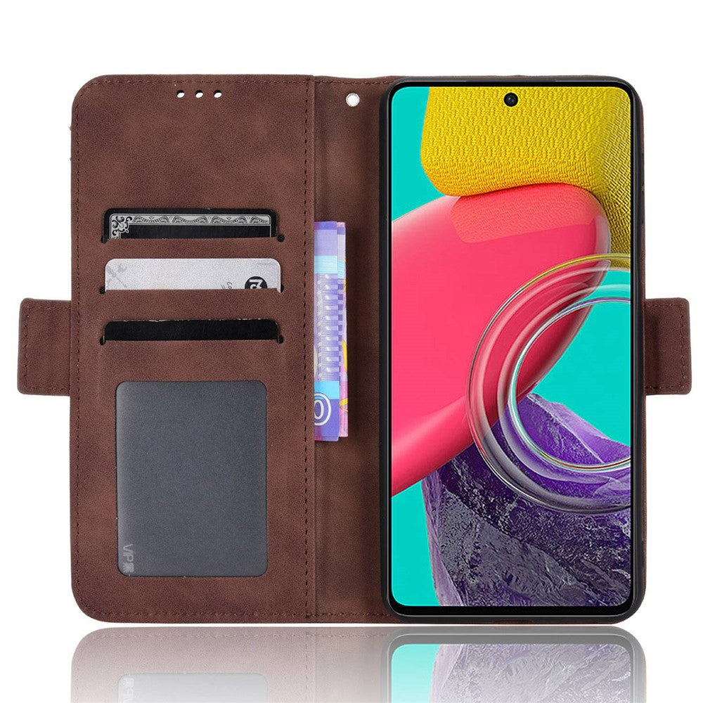 For Samsung Galaxy M33 5G (Global Version) Flip Wallet Case PU Leather Multiple Card Slots Stand Magnetic Closure Shockproof Folio Cover - Brown