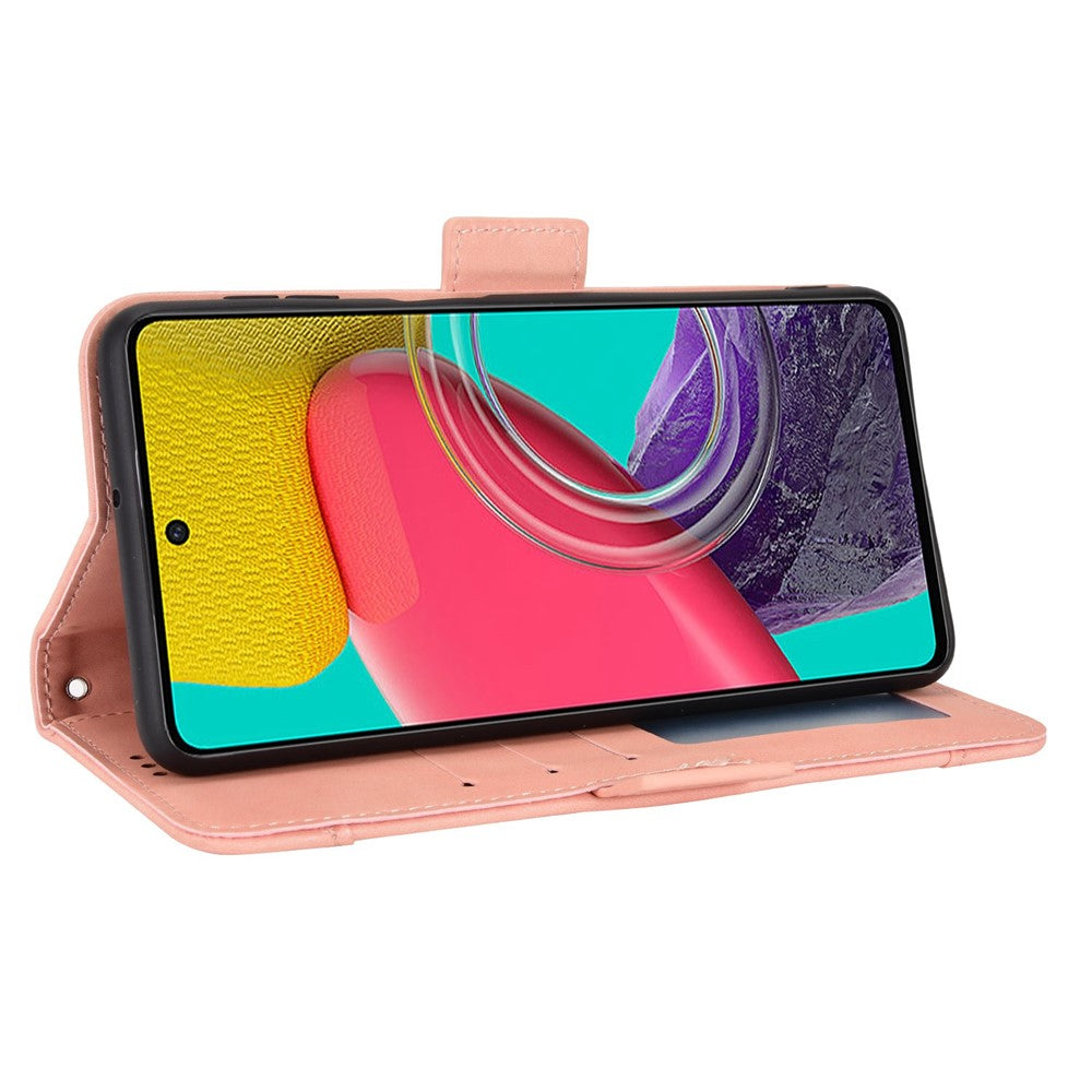 For Samsung Galaxy M33 5G (Global Version) Flip Wallet Case PU Leather Multiple Card Slots Stand Magnetic Closure Shockproof Folio Cover - Pink