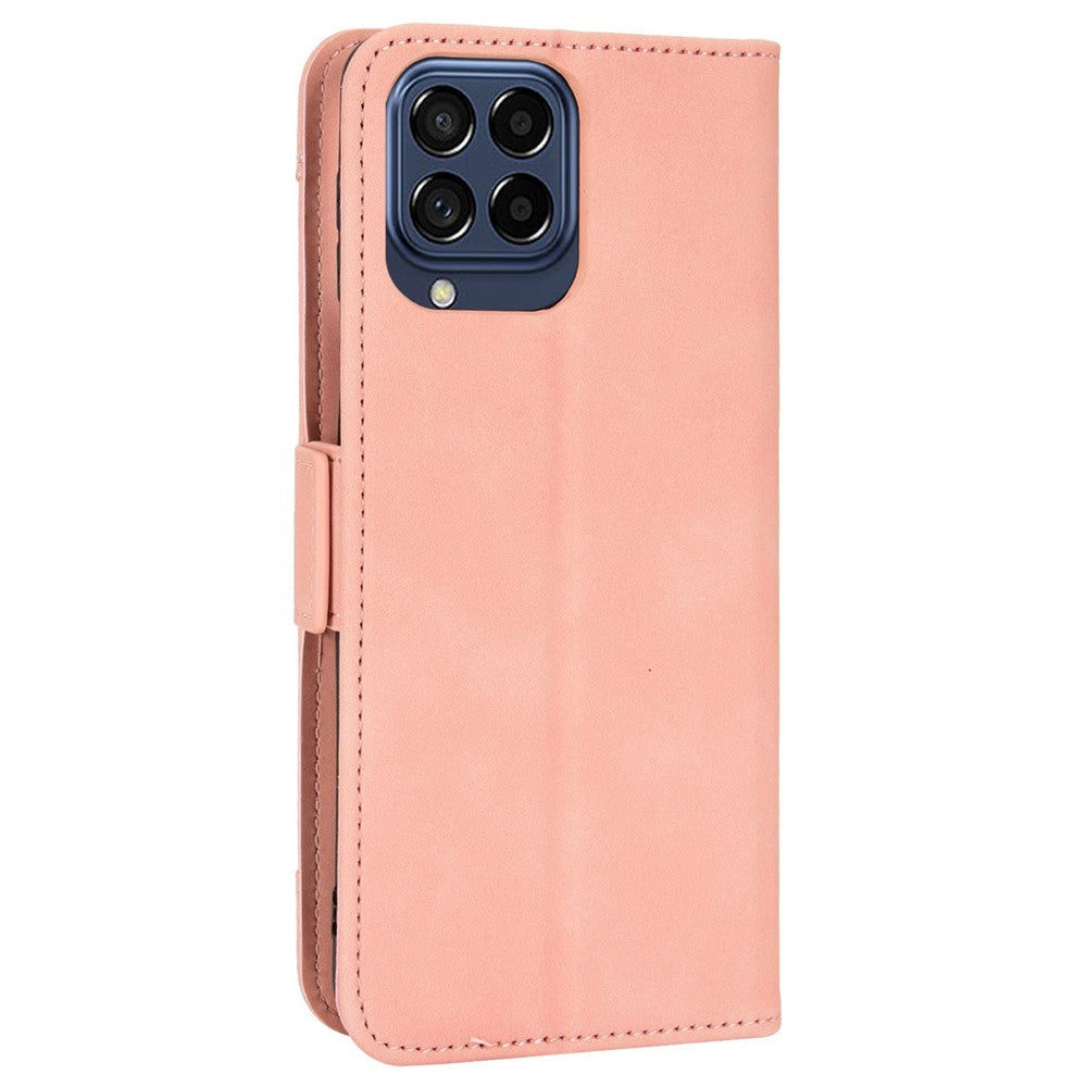 For Samsung Galaxy M33 5G (Global Version) Flip Wallet Case PU Leather Multiple Card Slots Stand Magnetic Closure Shockproof Folio Cover - Pink