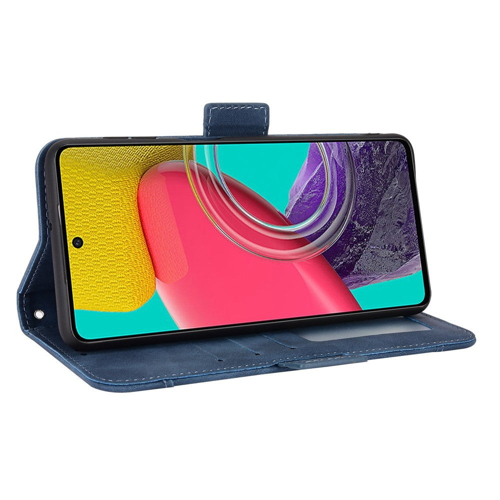 For Samsung Galaxy M33 5G (Global Version) Flip Wallet Case PU Leather Multiple Card Slots Stand Magnetic Closure Shockproof Folio Cover - Blue