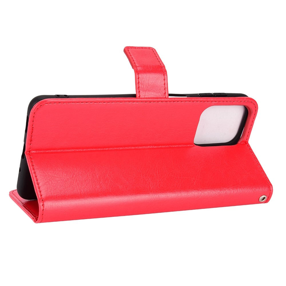 For Samsung Galaxy M33 5G (Global Version) Crazy Horse Texture Wallet Flip Cover PU Leather TPU Inner Shell Magnetic Closure Stand Function Folio Case with Strap - Red