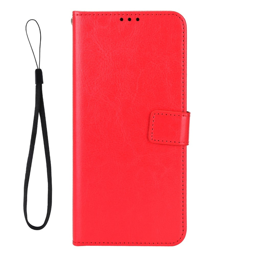 For Samsung Galaxy M33 5G (Global Version) Crazy Horse Texture Wallet Flip Cover PU Leather TPU Inner Shell Magnetic Closure Stand Function Folio Case with Strap - Red
