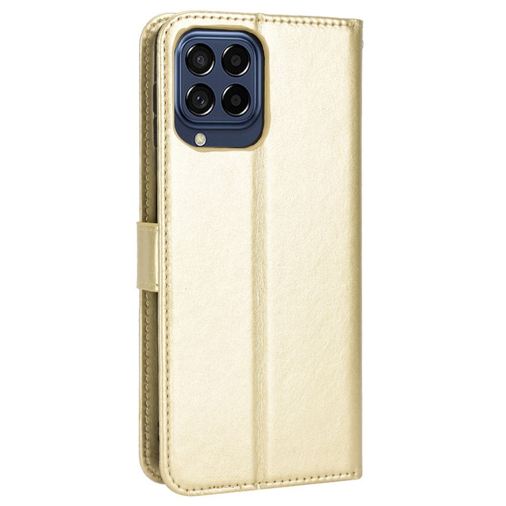 For Samsung Galaxy M33 5G (Global Version) Crazy Horse Texture Wallet Flip Cover PU Leather TPU Inner Shell Magnetic Closure Stand Function Folio Case with Strap - Gold
