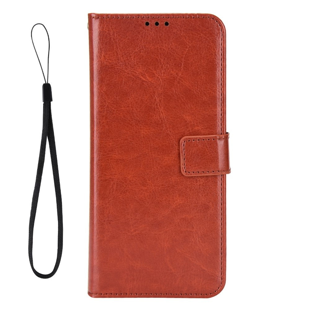 For Samsung Galaxy M33 5G (Global Version) Crazy Horse Texture Wallet Flip Cover PU Leather TPU Inner Shell Magnetic Closure Stand Function Folio Case with Strap - Brown