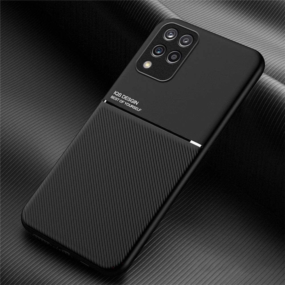 For Samsung Galaxy M33 5G (Global Version) Shockproof Phone Case Wear-resistant Precise Cutout PU Leather + TPU Imprinted Cell Phone Cover with Built-in Magnetic Metal Sheet - Black