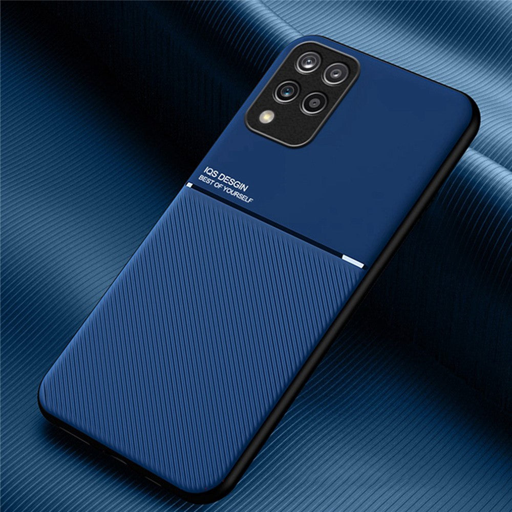 For Samsung Galaxy M33 5G (Global Version) Shockproof Phone Case Wear-resistant Precise Cutout PU Leather + TPU Imprinted Cell Phone Cover with Built-in Magnetic Metal Sheet - Blue