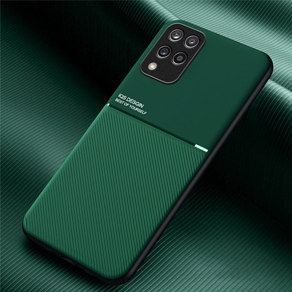 For Samsung Galaxy M33 5G (Global Version) Shockproof Phone Case Wear-resistant Precise Cutout PU Leather + TPU Imprinted Cell Phone Cover with Built-in Magnetic Metal Sheet - Green