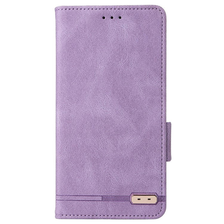 For Samsung Galaxy A22 5G (EU Version) Anti-scratch PU Leather Phone Case Hardware Design Smartphone Cover with Wallet Stand - Purple