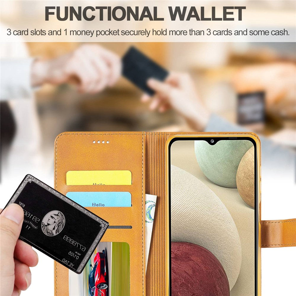 LC.IMEEKE Flip Phone Cover for Samsung Galaxy M53 5G, PU Leather TPU Shockproof Shell Folding Stand Folio Case - Light Brown