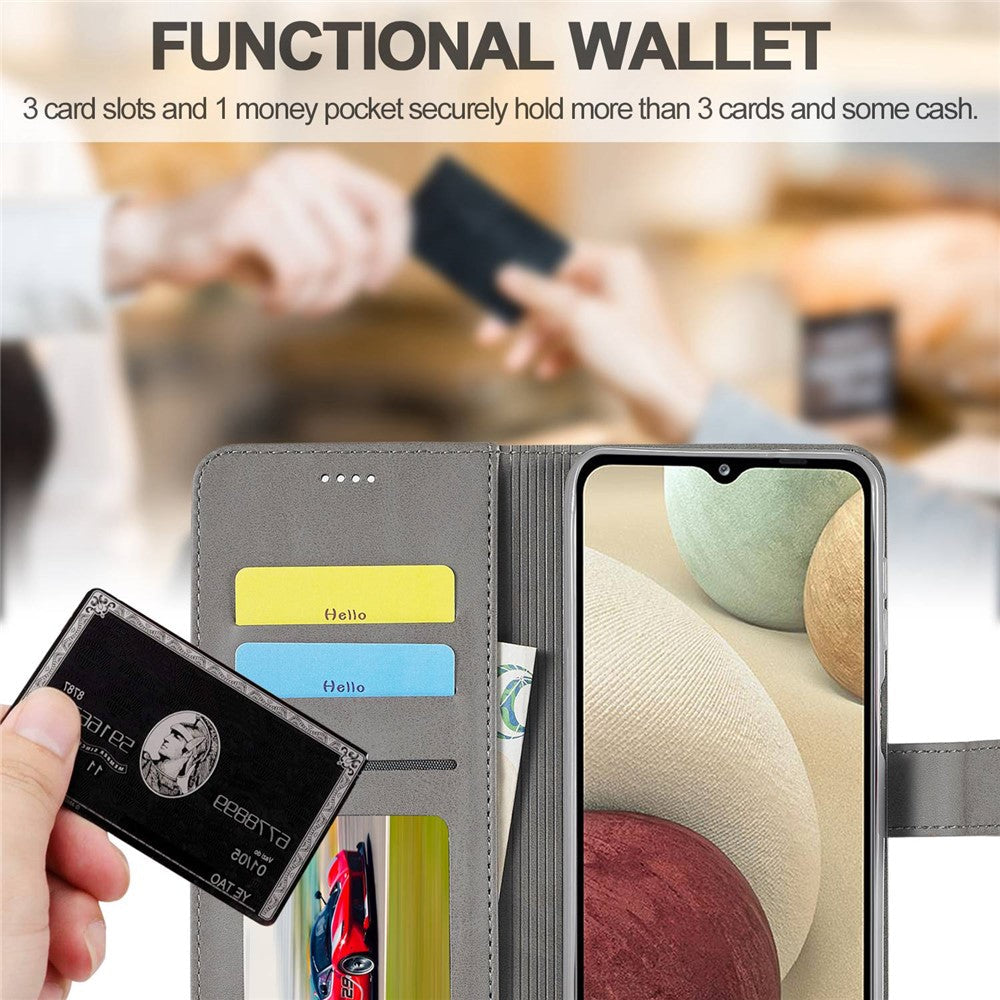 LC.IMEEKE Flip Phone Cover for Samsung Galaxy M53 5G, PU Leather TPU Shockproof Shell Folding Stand Folio Case - Grey