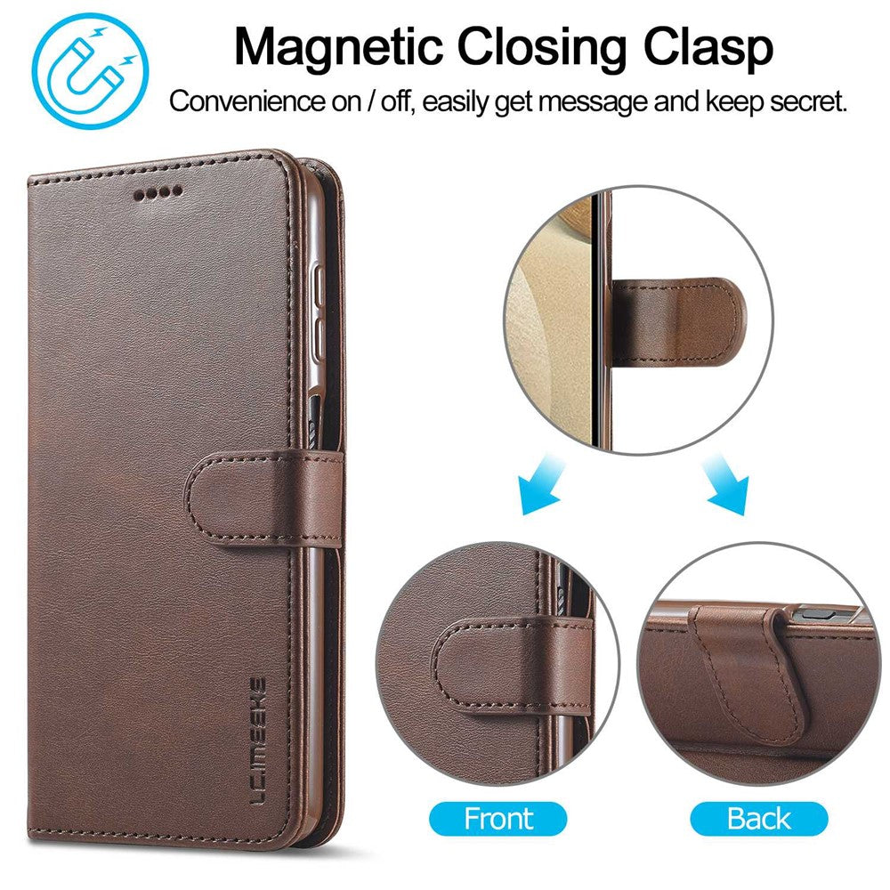 LC.IMEEKE Flip Phone Cover for Samsung Galaxy M53 5G, PU Leather TPU Shockproof Shell Folding Stand Folio Case - Brown