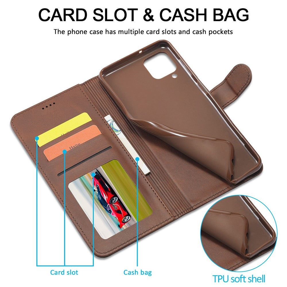 LC.IMEEKE Flip Phone Cover for Samsung Galaxy M53 5G, PU Leather TPU Shockproof Shell Folding Stand Folio Case - Brown