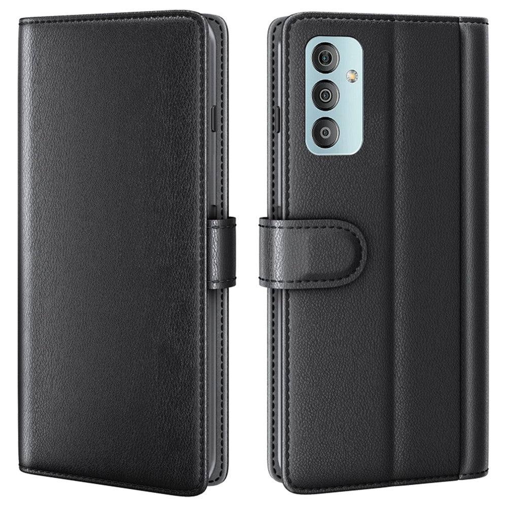 For Samsung Galaxy M23 5G / F23 5G Case Genuine Split Leather Phone Cover with Wallet Stand - Black