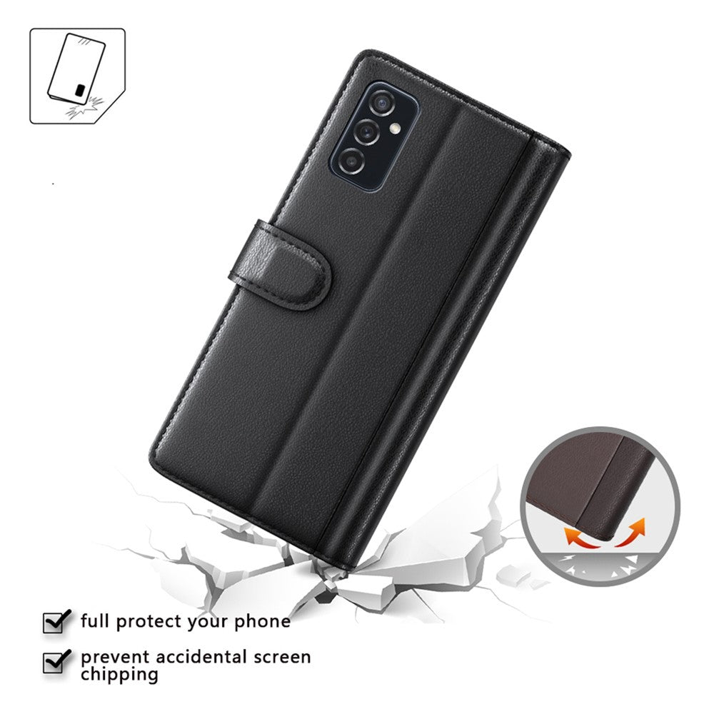 For Samsung Galaxy M52 5G Case Genuine Split Leather Phone Cover with Wallet Stand - Brown