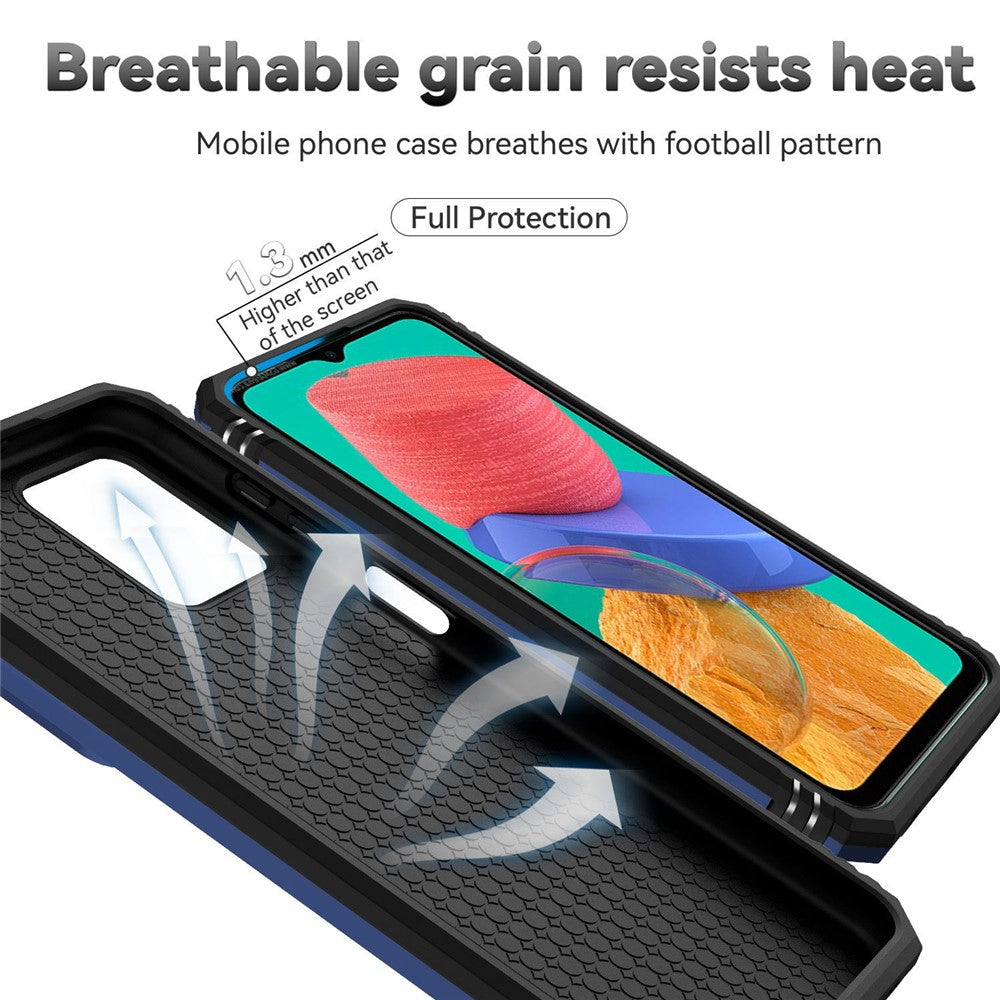 for Samsung Galaxy M33 5G (Global Version) Ring Kickstand Phone Case Anti-fall Protection Hard PC + TPU Shell with Slide Camera Protection Cover - Blue