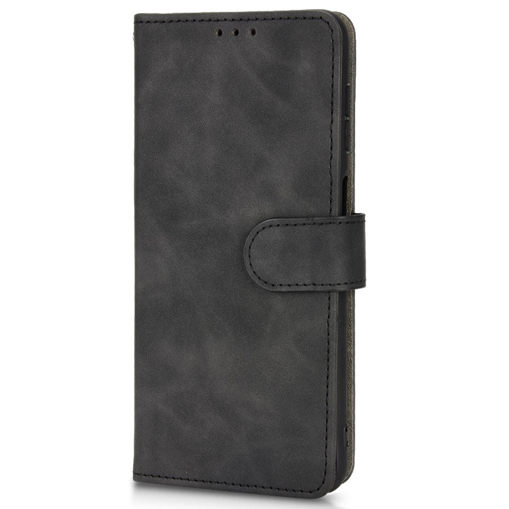 For Samsung Galaxy M33 5G (Global Version) PU Leather Wallet Case Stand Magnetic Closure Skin-touch Feeling Shockproof Flip Cover - Black