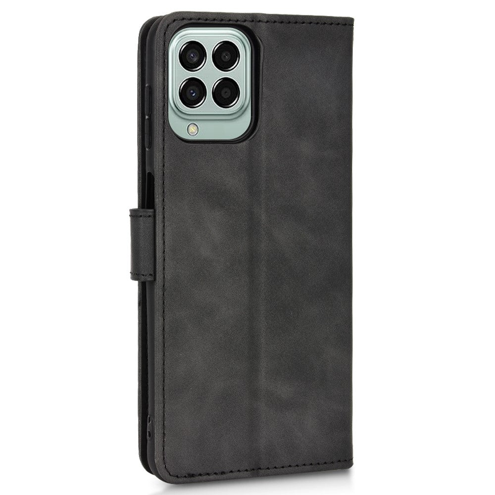 For Samsung Galaxy M33 5G (Global Version) PU Leather Wallet Case Stand Magnetic Closure Skin-touch Feeling Shockproof Flip Cover - Black