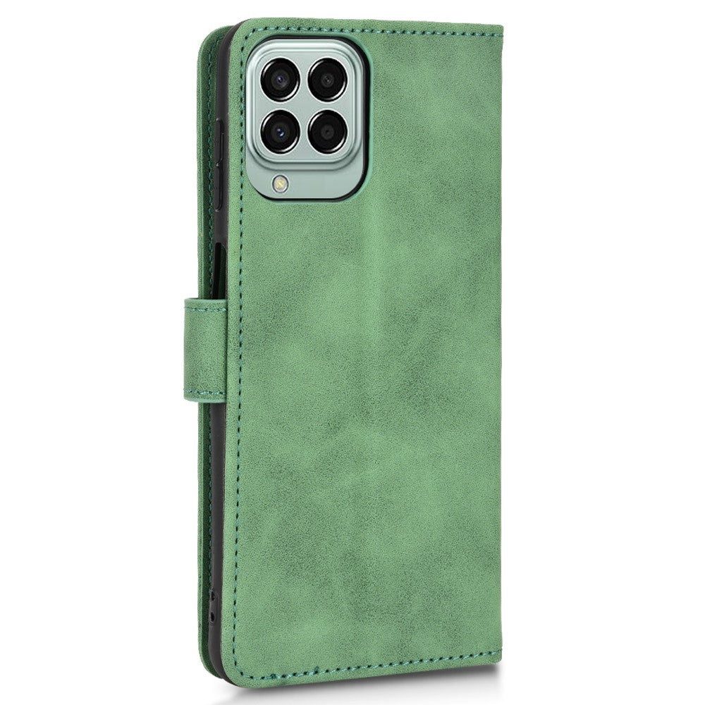 For Samsung Galaxy M33 5G (Global Version) PU Leather Wallet Case Stand Magnetic Closure Skin-touch Feeling Shockproof Flip Cover - Green
