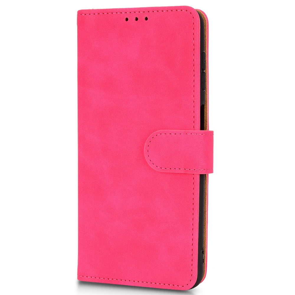 For Samsung Galaxy M33 5G (Global Version) PU Leather Wallet Case Stand Magnetic Closure Skin-touch Feeling Shockproof Flip Cover - Rose