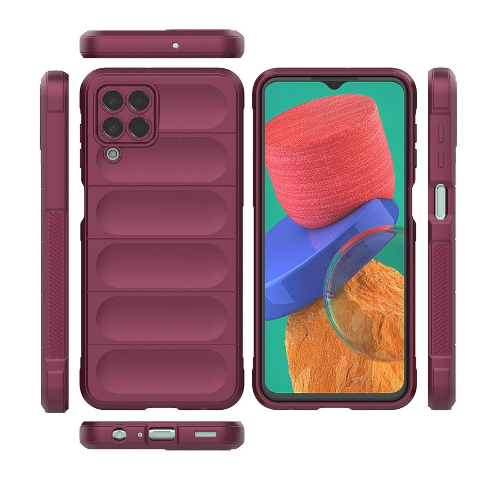 For Samsung Galaxy M33 5G (Global Version) Rugged Soft TPU Back Cover Anti-fall Mobile Phone Case - Wine Red