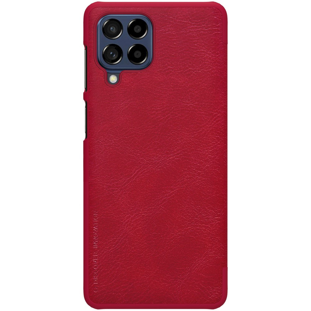 NILLKIN Qin Series for Samsung Galaxy M53 5G Scratch-resistant Anti-fall Card Holder PU Leather Shell Phone Case - Red