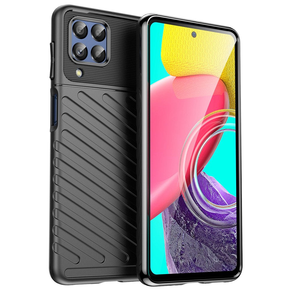 For Samsung Galaxy M53 5G Thunder Series Anti-wear Anti-fall Protective Cover Twill Texture TPU Non-slip Phone Case - Black