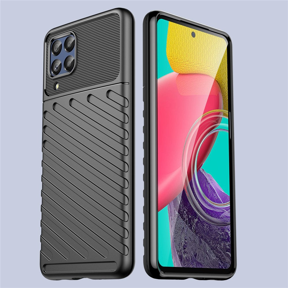 For Samsung Galaxy M53 5G Thunder Series Anti-wear Anti-fall Protective Cover Twill Texture TPU Non-slip Phone Case - Black