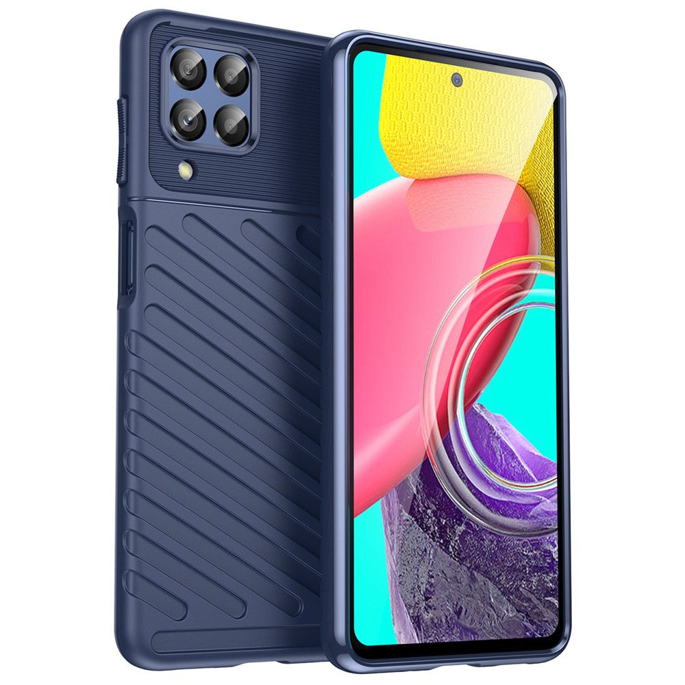For Samsung Galaxy M53 5G Thunder Series Anti-wear Anti-fall Protective Cover Twill Texture TPU Non-slip Phone Case - Navy Blue